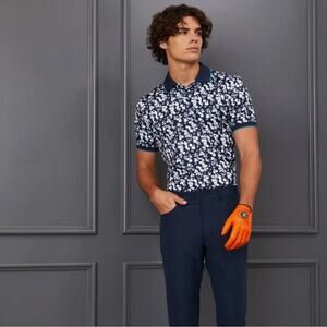 G/FORE Blossom Rib Collar Golf Polo Twilight Navy Blue Size M